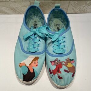 Disney Cinderella Jaq Gus Canvas Sneakers Light Blue Lace Up Flats Women Size 9